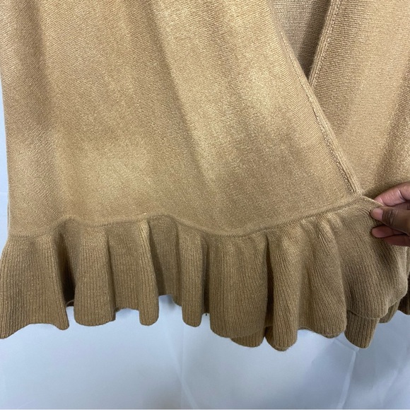 Anthropologie Evelyn K Ruffle Sleeveless Shawl Vest Long Tan Cardigan Sweater M - Picture 6 of 8